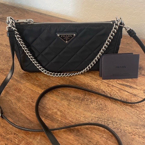 Prada Quilted Tessuto Nylon Chain Black Convertible Shoulder Bag - Picture 4 of 5